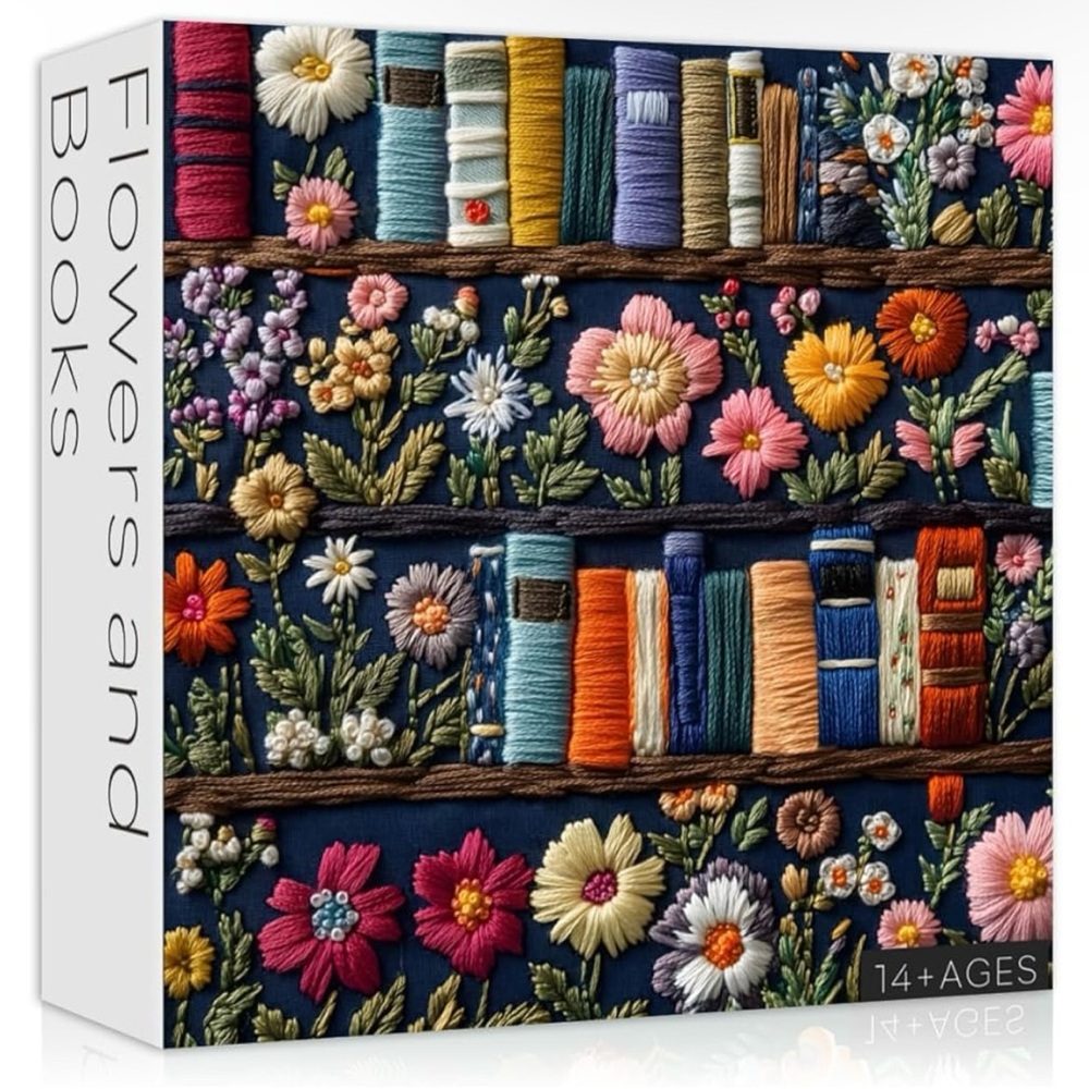 PICKFORU Wildflower Pages Jigsaw Puzzle 1000 Pieces, Flower Bookshelf Puzzle